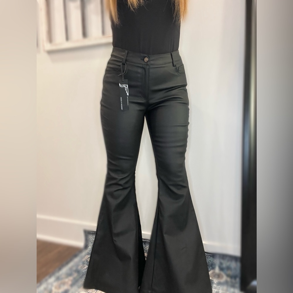 Out & About Black Faux Leather Flares🪩